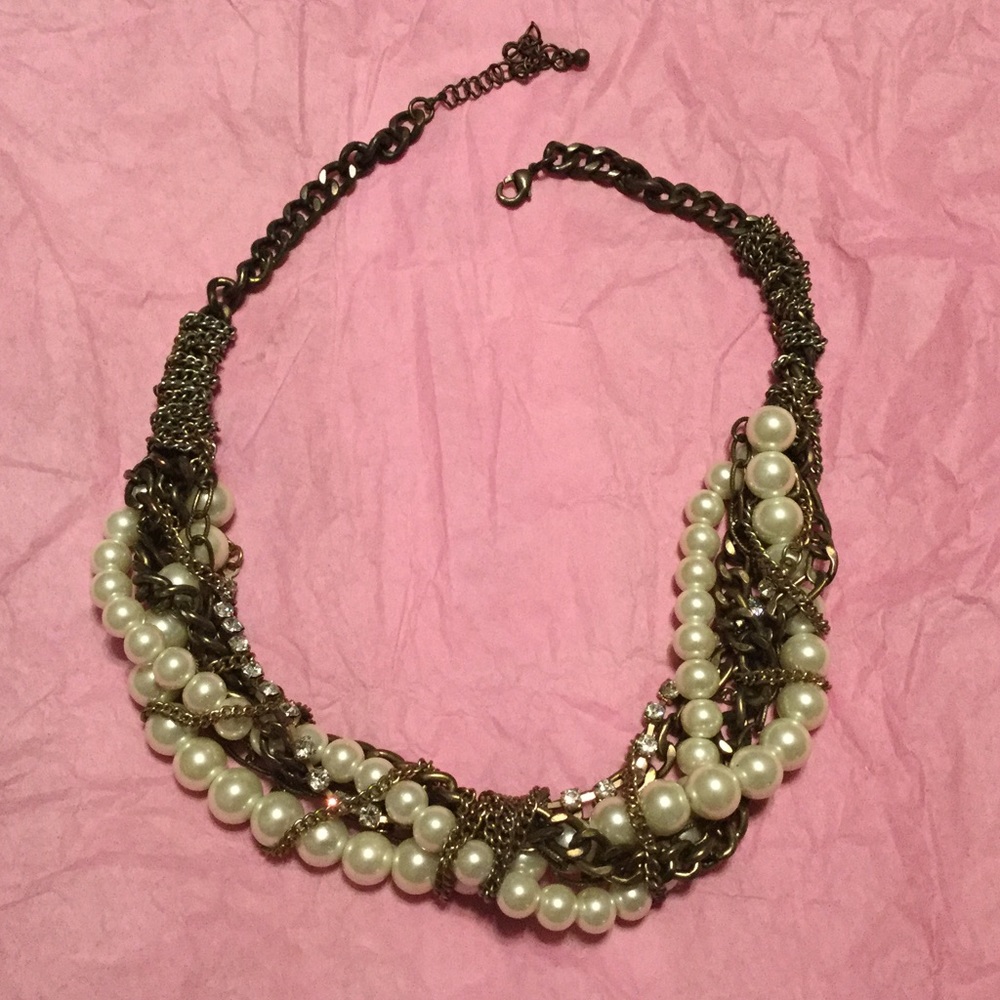 Bronze metal/rhinestone/Pearl necklace